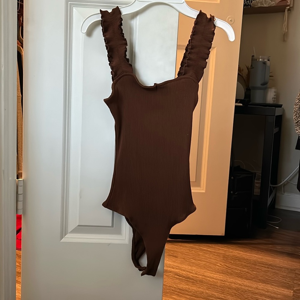 Brown ribbed body suit